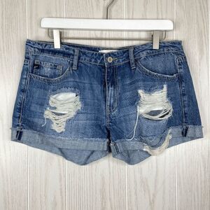 Kan Can Mid Rise Denim Ripped Shorts Blue Womens Size Large
